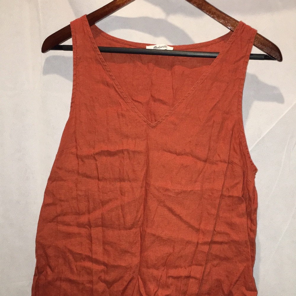 Madewell Linens Blend MIDI Sleeveless Dress | Rust Orange | Size M